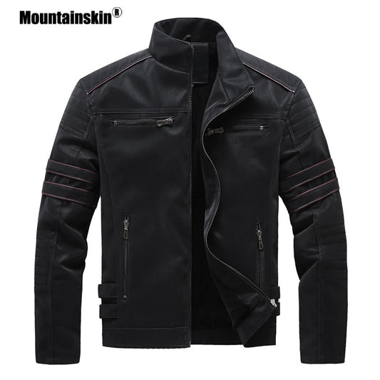 Mountainskin Autumn Winter Men&#39;s Leather Jackets Motorcycle PU Jacket Male Biker Leather Coats Mens Brand Clothing EU Size SA896