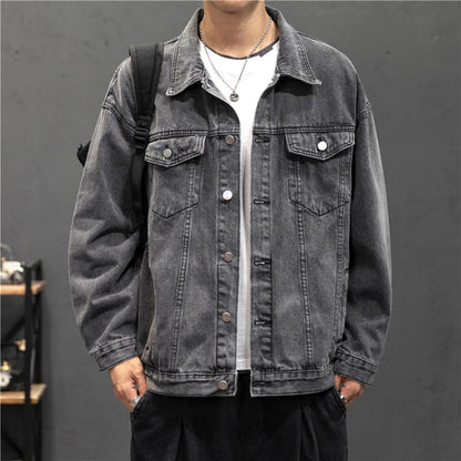 New Denim Jacket Men Vintage Jean Coats Streetwear Fashion Jean Jacket Men Turn Down Collar Denim Outerwear Cotton Bomber Jacket