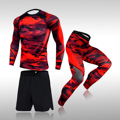 3 Pcs Set Men&#39;s Workout Sports Suit Gym Fitness Compression Clothes Running Jogging Sport Wear Exercise Rashguard Men