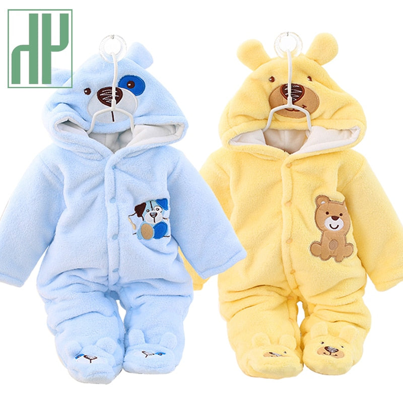 HH Baby Winter Warm Romper Newborn Girls Overall Flannel Boys Autumn Long Sleeve Jumpsuit Costume 3-12 Month Infant Bear Pajamas