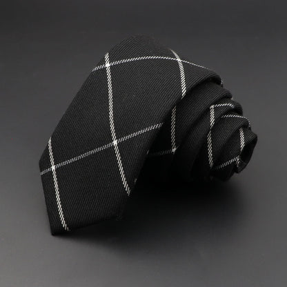 Mens Ties 6cm Classic Cotton Handmade Skinny Grey Plaid Neckties Striped Narrow Collar Slim Cashmere Casual Tie Accessories Gift