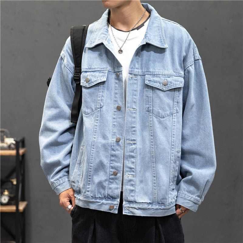 New Denim Jacket Men Vintage Jean Coats Streetwear Fashion Jean Jacket Men Turn Down Collar Denim Outerwear Cotton Bomber Jacket