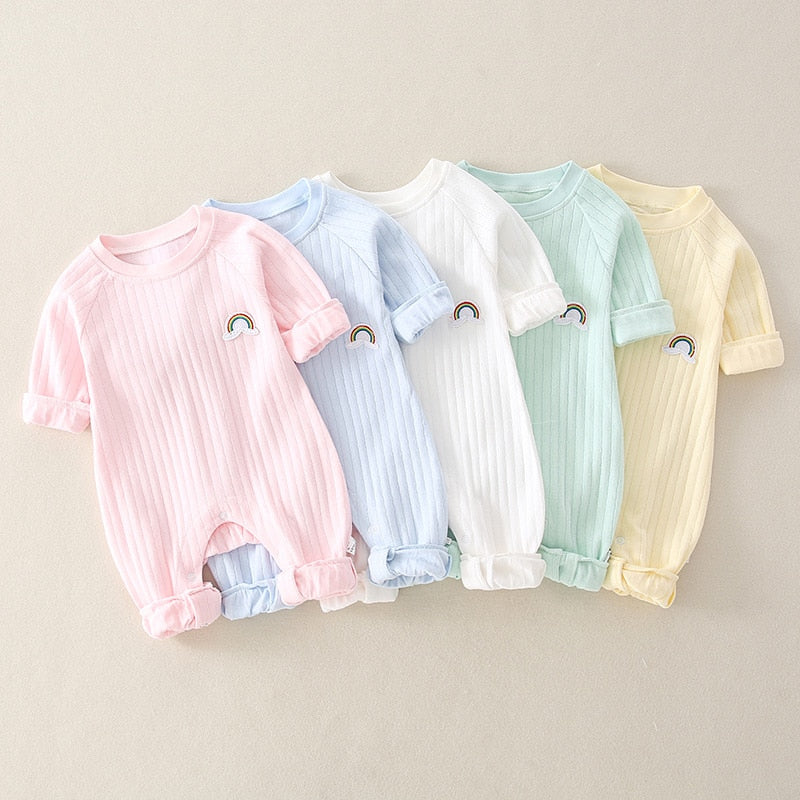 Newborn Infant Kid Baby Boy Girls Long Sleeve Romper Jumpsuit Clothes Outfits Warm Pure Color Cute Lovely Rainbow Clothing