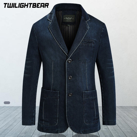 New Mens Denim Blazer Male Suit Oversized Fashion Cotton Vintage 4XL Male Blue Coat Denim Jacket Men Jeans Blazers BG2182