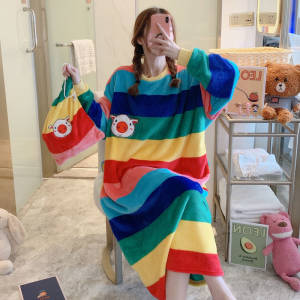 Robe Femme Night Wear Women Velvet Cute Cartoon Print Long Comfort Nightgown Loose Plus Size Winter Clothes Sleepwear Women