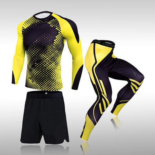 3 Pcs Set Men&#39;s Workout Sports Suit Gym Fitness Compression Clothes Running Jogging Sport Wear Exercise Rashguard Men