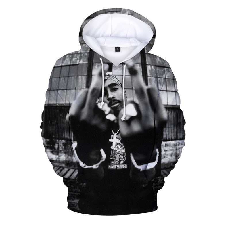 Hip Hop 2pac 3d Hoodie Sweatshirt Men Autumn Winter Pullovers Print Rapper Tupac Hoodies Long Sleeve Tops Black Hooded Hoodies