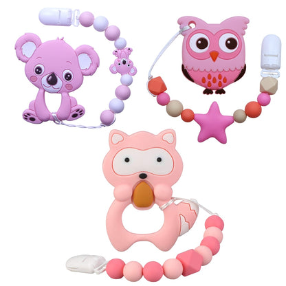 Joepada Baby Teething Necklace lovely Koala Owl Horse Cookies Baby Teether Molar Toy Gift Raccoon Food Grade Silicone Beads