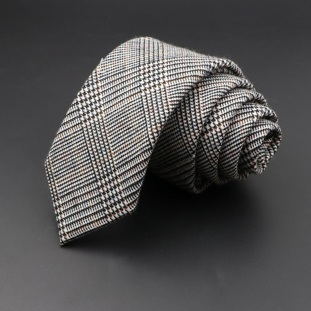 Mens Ties 6cm Classic Cotton Handmade Skinny Grey Plaid Neckties Striped Narrow Collar Slim Cashmere Casual Tie Accessories Gift