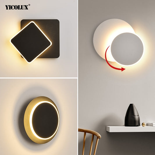 Square Round LED Wall Lamp For Bedroom Living Room Wall Lights 360 Degrees Rotatable White Or Black Panited Metal 9w Fixtures