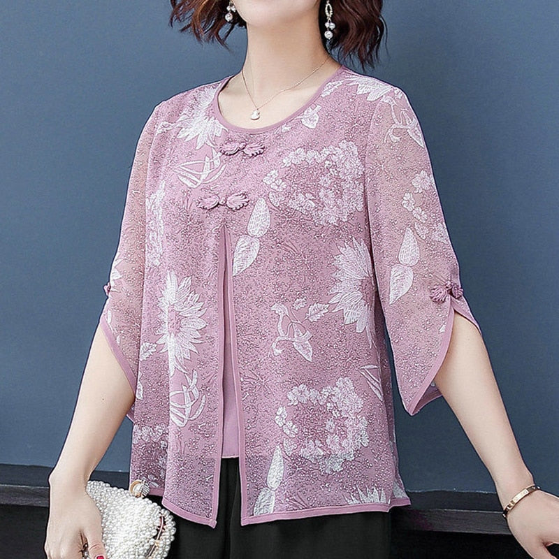 Women Spring Summer Style Chiffon Blouses Shirts Lady Casual Half Sleeve O-Neck Chiffon Blusas Tops ZZ0850