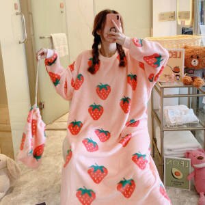 Robe Femme Night Wear Women Velvet Cute Cartoon Print Long Comfort Nightgown Loose Plus Size Winter Clothes Sleepwear Women