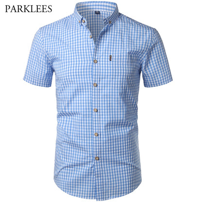 Small Plaid Shirt Men Summer New Short Sleeve Cotton Mens Dress Shirts Casual Button Down Chemise Homme Camisa Masculina XXXL