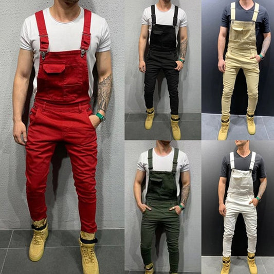 Mens Jeans Overalls Denim Dungaree Bib Overalls Jumpsuits Male Jumpsuits Cargo Work Pants Trousers Male Casual Moto Biker Pants