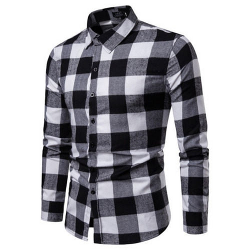 Men&#39;s Plaid Long Sleeve Shirts Business Dress Shirt Tops Slim Fit Formal Shirts