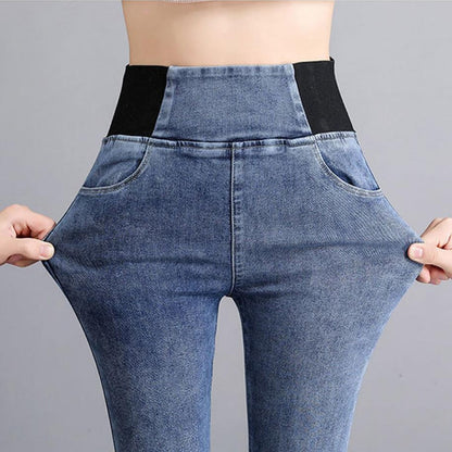 Oversize 38 Elastic High Waist Skinny Jeans Women Spring Slim Stretch Denim Pants Vintage Pencil Vaqueros Mom Pantalones Mujer