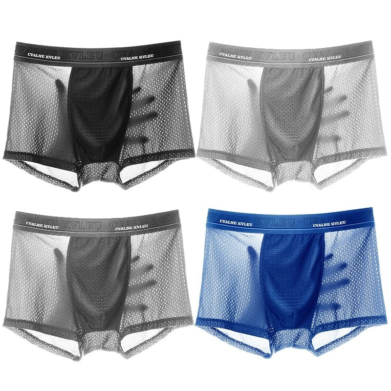 Boxer Panties Mens Ice Silk Boxer Underwear Men Mesh Boxers Breathable Sexy Boxershorts Man Solid Comfortable Underpants 4XL