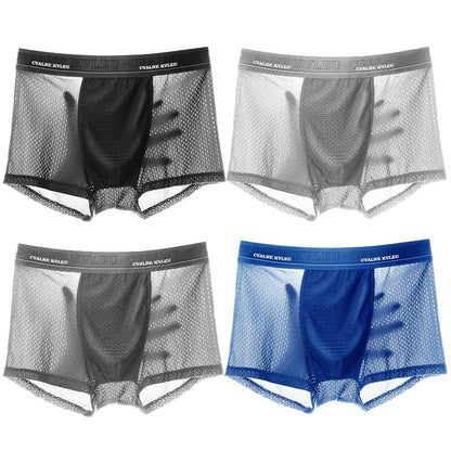 Boxer Panties Mens Ice Silk Boxer Underwear Men Mesh Boxers Breathable Sexy Boxershorts Man Solid Comfortable Underpants 4XL