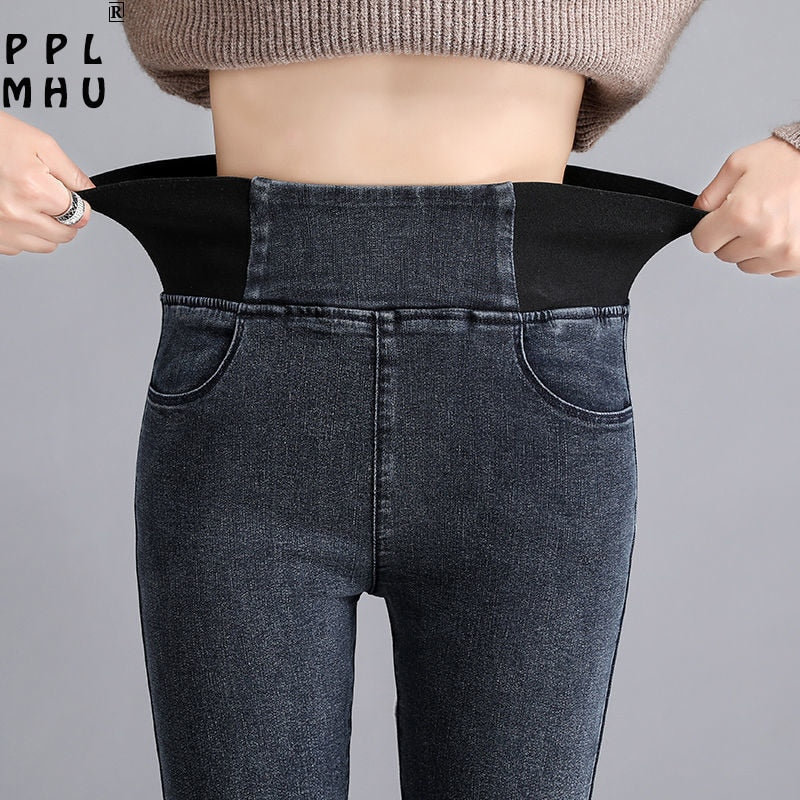 Oversize 38 Elastic High Waist Skinny Jeans Women Spring Slim Stretch Denim Pants Vintage Pencil Vaqueros Mom Pantalones Mujer