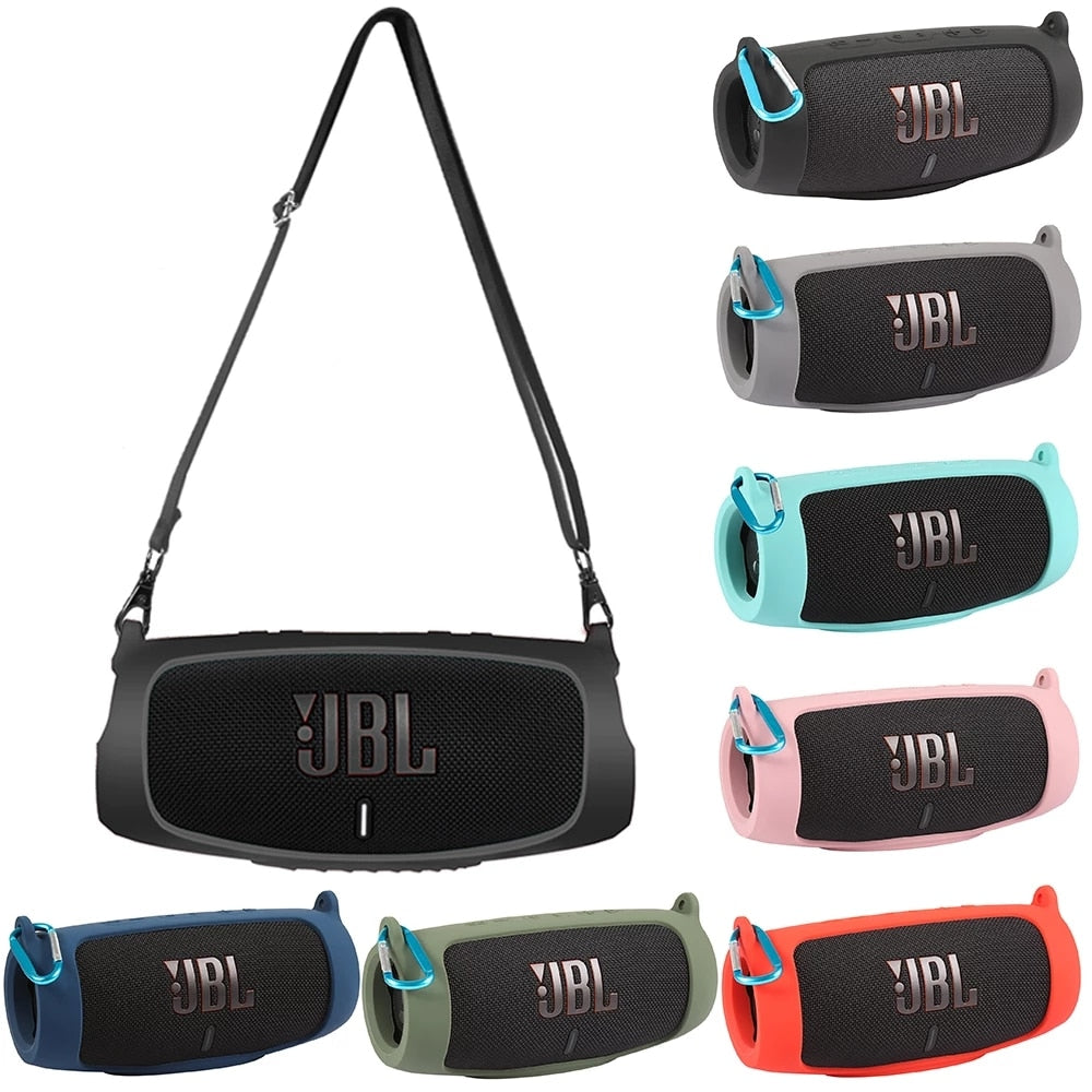 New Bluetooth Speaker Case Soft Silicone Cover Skin With Strap Carabiner for JBL Charge 5 Wireless Bluetooth Speaker Bag