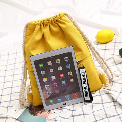Canvas Drawsting Backpack Shoulder Bags For Women Female Solid Organizer Bags For Ipad Mobile Phone Zipper Outdoor Sports Bags