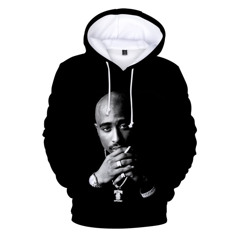 Hip Hop 2pac 3d Hoodie Sweatshirt Men Autumn Winter Pullovers Print Rapper Tupac Hoodies Long Sleeve Tops Black Hooded Hoodies