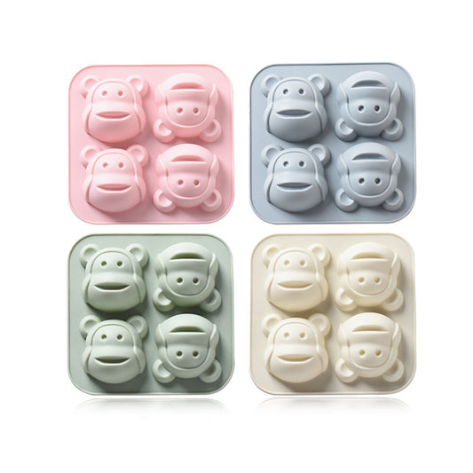 4 Holes Cartoon Monkey Silicone Pastry Mold Bread Cake Baby Food Supplement Baking Mold Ice Tray DIY Fudge Mold