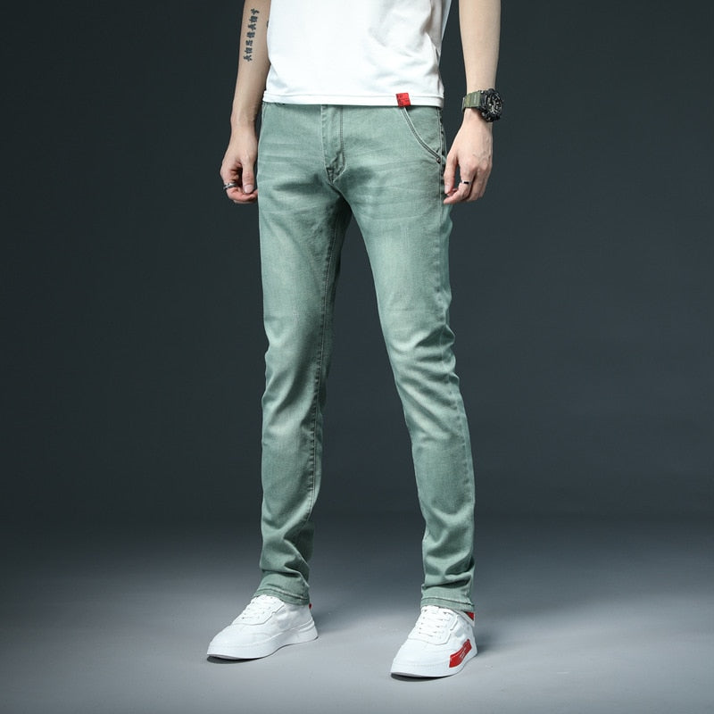 2022 New Men&#39;s Skinny White Jeans Fashion Casual Elastic Cotton Slim Denim Pants Male Brand Clothing Black Gray Khaki