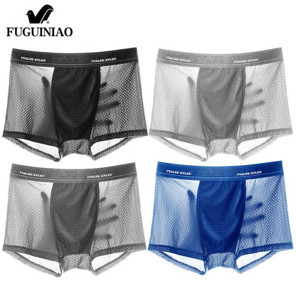 Boxer Panties Mens Ice Silk Boxer Underwear Men Mesh Boxers Breathable Sexy Boxershorts Man Solid Comfortable Underpants 4XL