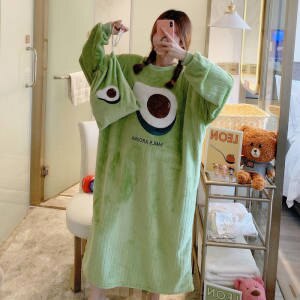 Robe Femme Night Wear Women Velvet Cute Cartoon Print Long Comfort Nightgown Loose Plus Size Winter Clothes Sleepwear Women