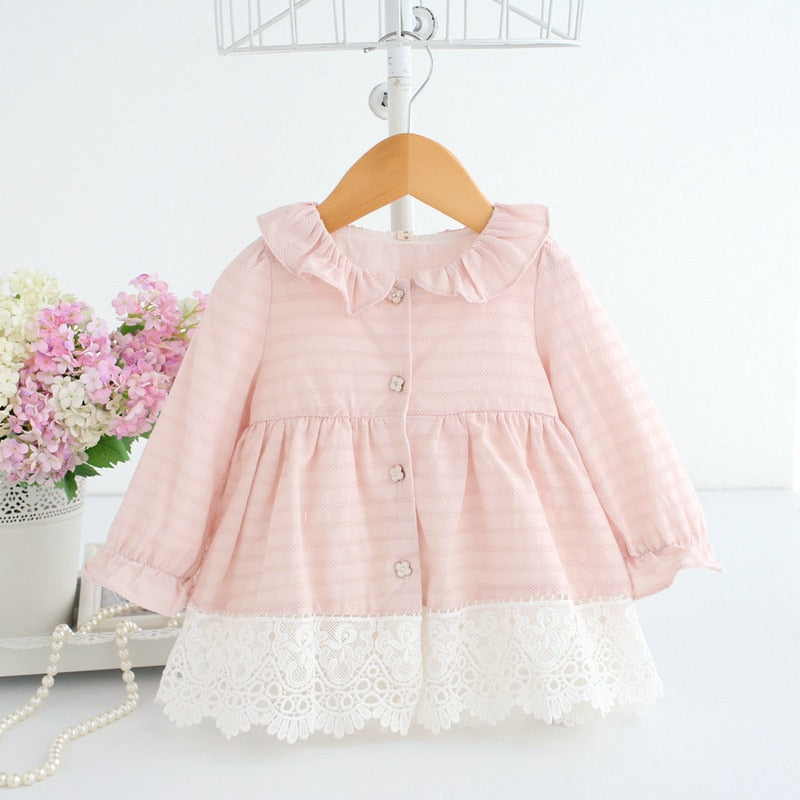 Spring A-line Peter Pan Collar Kids Baby Princess Dress Newborn Infant Baby Girls Party Dresses Baby Clothes 0-2T 2 Color