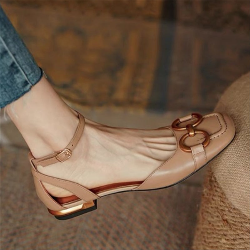 2022 Summer Women Sandals Square Toe Buckle Females Shoes Fashion Casual Breathable Non-slip Wear-resistant Ladies Flat Footwear