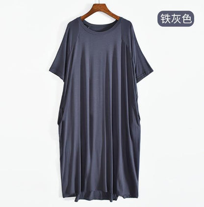 100 Kg wear night dress women short sleeve modal cotton nightshirt female loose long nightgowns women&#39;s home clothes with pocket