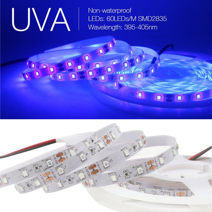 SumTang UV Led Strip 12V UVA Light 395-405nm SMD2835 60LEDs/m Ultraviolet Ray LED Diode Ribbon Purple Tape Lamp for Party