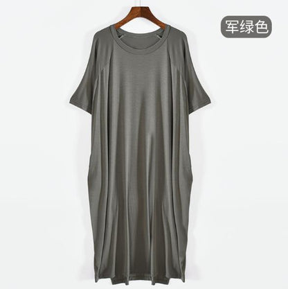 100 Kg wear night dress women short sleeve modal cotton nightshirt female loose long nightgowns women&#39;s home clothes with pocket