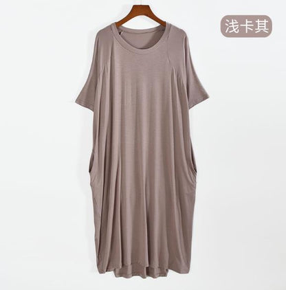 100 Kg wear night dress women short sleeve modal cotton nightshirt female loose long nightgowns women&#39;s home clothes with pocket