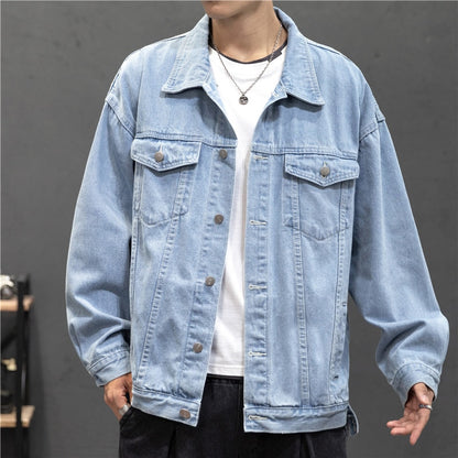 New Denim Jacket Men Vintage Jean Coats Streetwear Fashion Jean Jacket Men Turn Down Collar Denim Outerwear Cotton Bomber Jacket