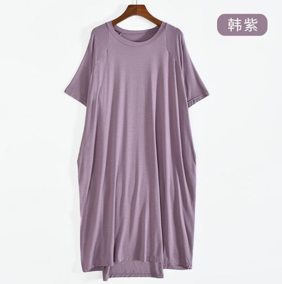 100 Kg wear night dress women short sleeve modal cotton nightshirt female loose long nightgowns women&#39;s home clothes with pocket
