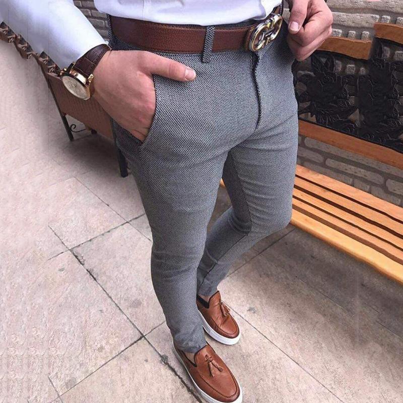 Men&#39;s Fashion Casual Pants Social Business Slim Fit Tight Long Trousers Elasticity Formal Office Suit Dress Streetwear Clothing