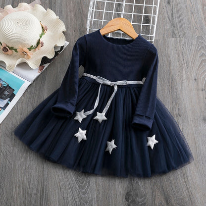 Flower Princess Dress For Girls Winter Long Sleeve Princess Party Tutu Christmas Costume Kids Children 2-7 Year Casual Clothes