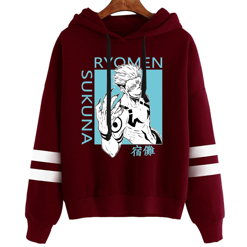 Men&#39;s Hoodies Jujutsu Kaisen Women Pullovers Hoodies Sweatshirts Sukuna Print Anime Hoody Streetwear Striped Tops
