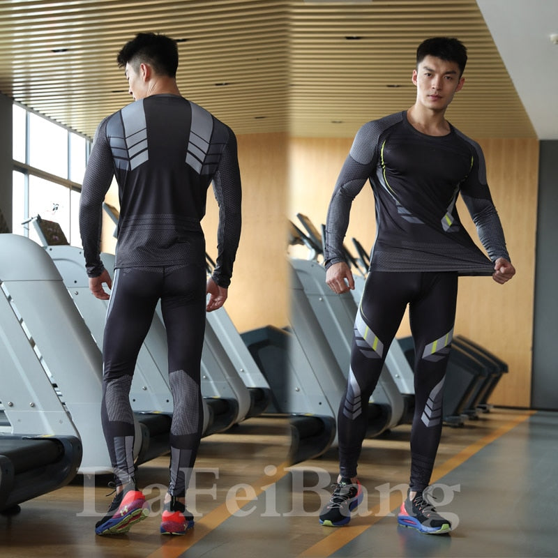 3 Pcs Set Men&#39;s Workout Sports Suit Gym Fitness Compression Clothes Running Jogging Sport Wear Exercise Rashguard Men
