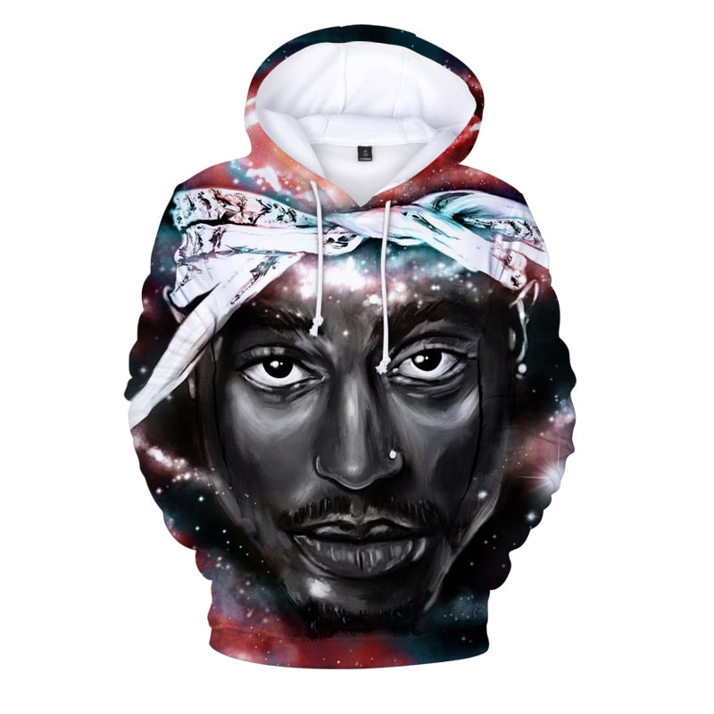 Hip Hop 2pac 3d Hoodie Sweatshirt Men Autumn Winter Pullovers Print Rapper Tupac Hoodies Long Sleeve Tops Black Hooded Hoodies