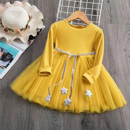 Flower Princess Dress For Girls Winter Long Sleeve Princess Party Tutu Christmas Costume Kids Children 2-7 Year Casual Clothes