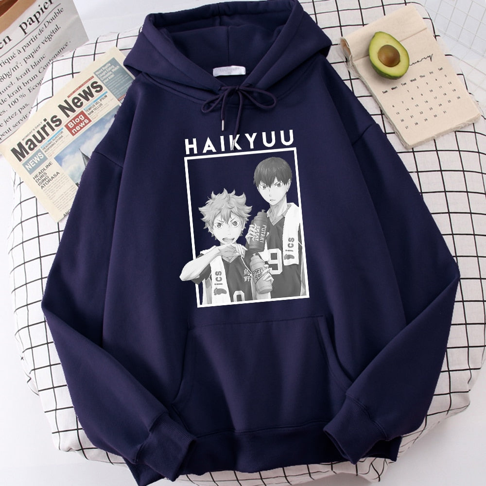 Hinata And Kageyama Haikyuu Streetwear Mens Casual Funny Hip Hop Hooded Japan Anime Hoodies Fly High Graphic Men Sweatshirts