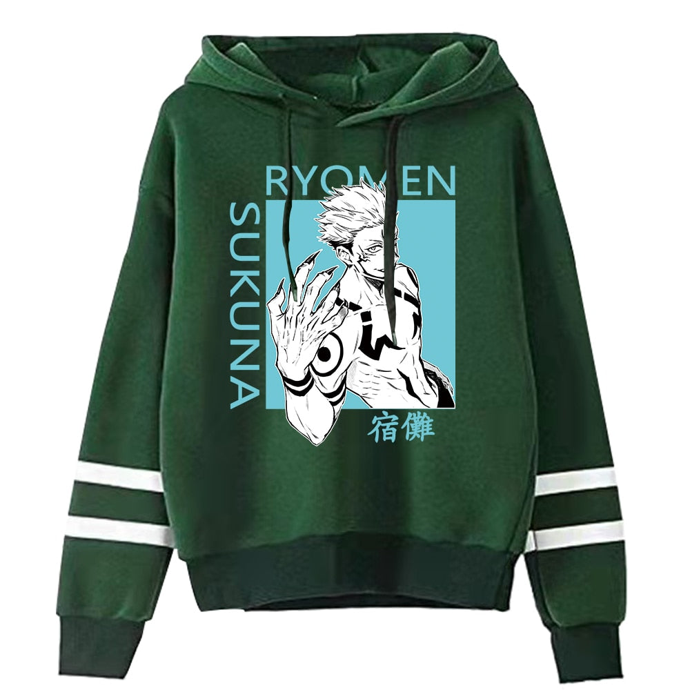 Men&#39;s Hoodies Jujutsu Kaisen Women Pullovers Hoodies Sweatshirts Sukuna Print Anime Hoody Streetwear Striped Tops