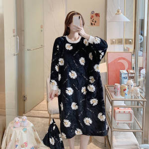 Robe Femme Night Wear Women Velvet Cute Cartoon Print Long Comfort Nightgown Loose Plus Size Winter Clothes Sleepwear Women
