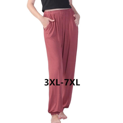 3XL-7XL Women's Pajama Pants New Modal Cotton Sleepwear Autumn Winter Lounge Loose Home Pants Elastic Outer Wear Sportwear Pant