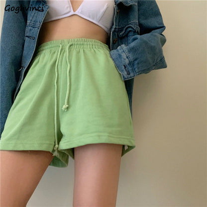 Women Shorts Solid Cotton Cozy Simple Casual Loose Hipsters Running Breathable All-match Streetwear Hot Teens Wide Leg Bottoms