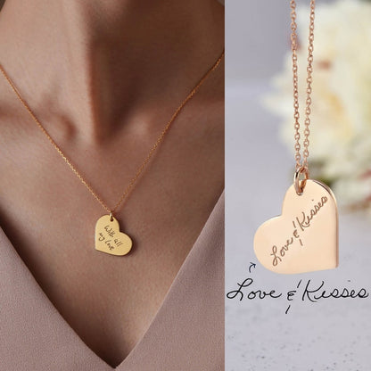 Custom Handwriting Name Heart Necklace Engraved Personalized Actual Signature Necklace Pendants For Women Wedding Gifts